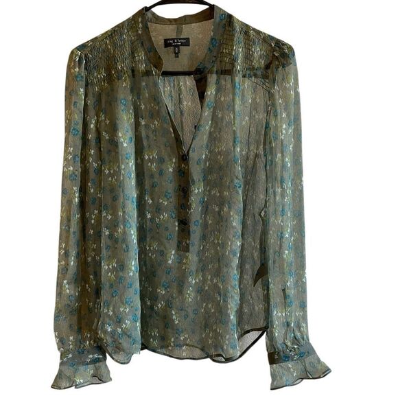 Rag & Bone Susan Blouse Olive Green Multi Size - Picture 2 of 9